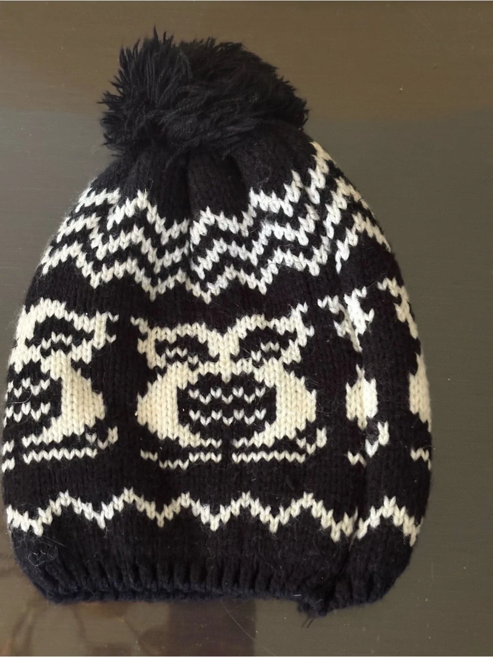 Children's Black and White Pom Beanie Hat